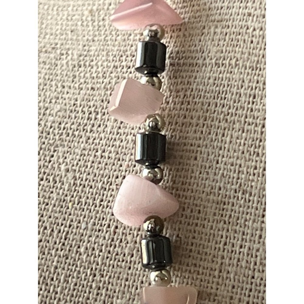 Pink Quartz and Hematite Genuine Necklace -- 16" - Picture 6 of 8